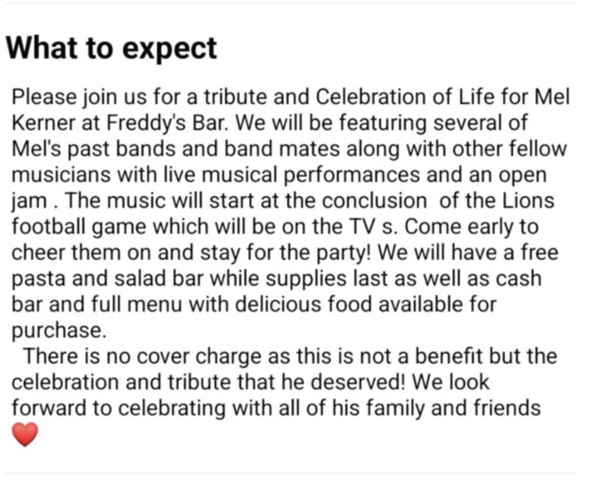 Live Music and Open Jam Celebration if Life for Mel Kerner